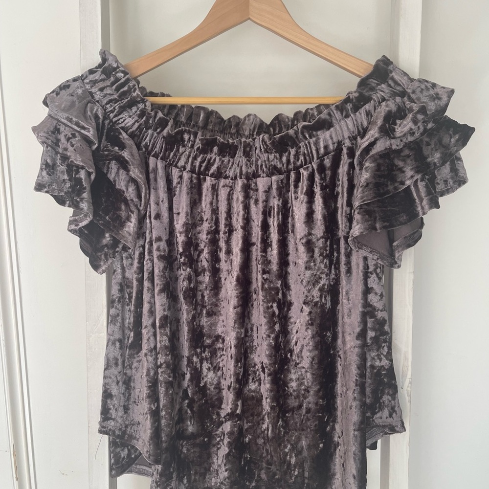 Umgee Off-Shoulder Velvet Blouse in Purple/Silver